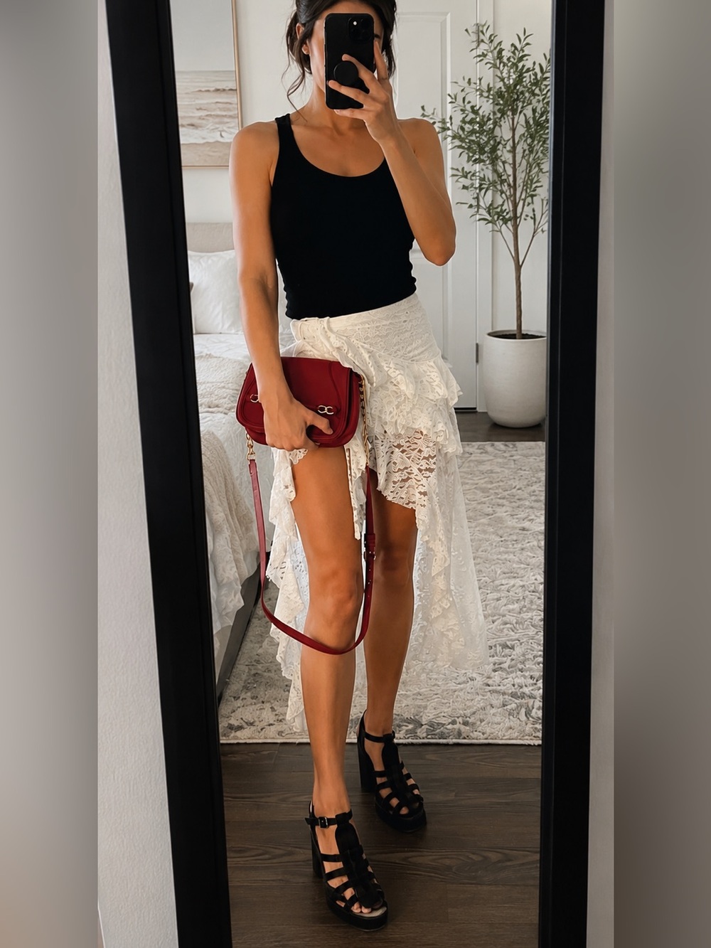 White Lace High-Low Skirt S